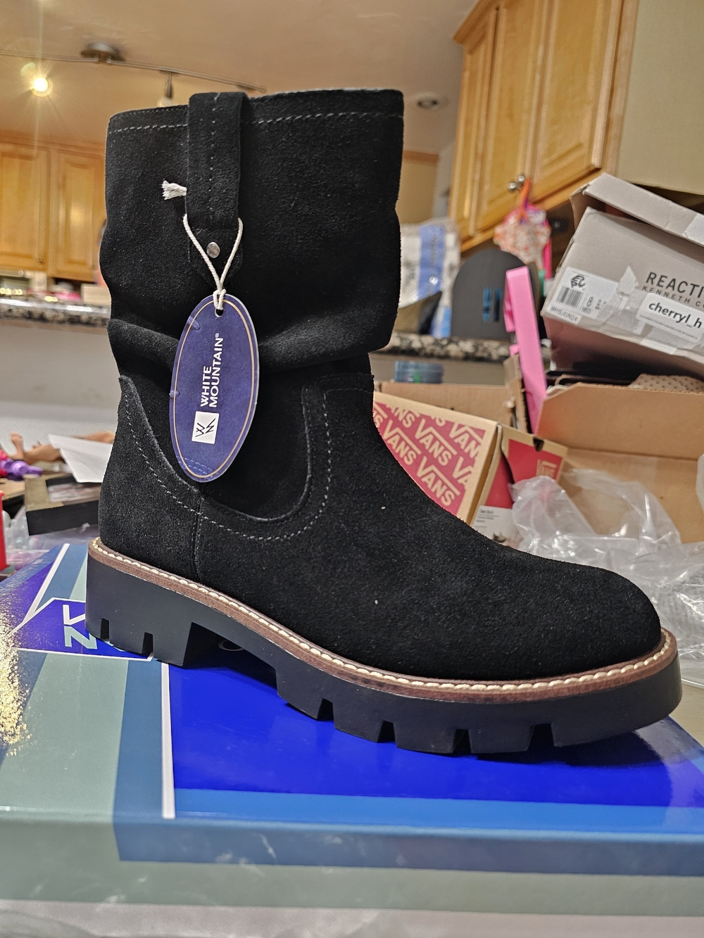 White Mountain Kids Black Suede Lug Sole Boot